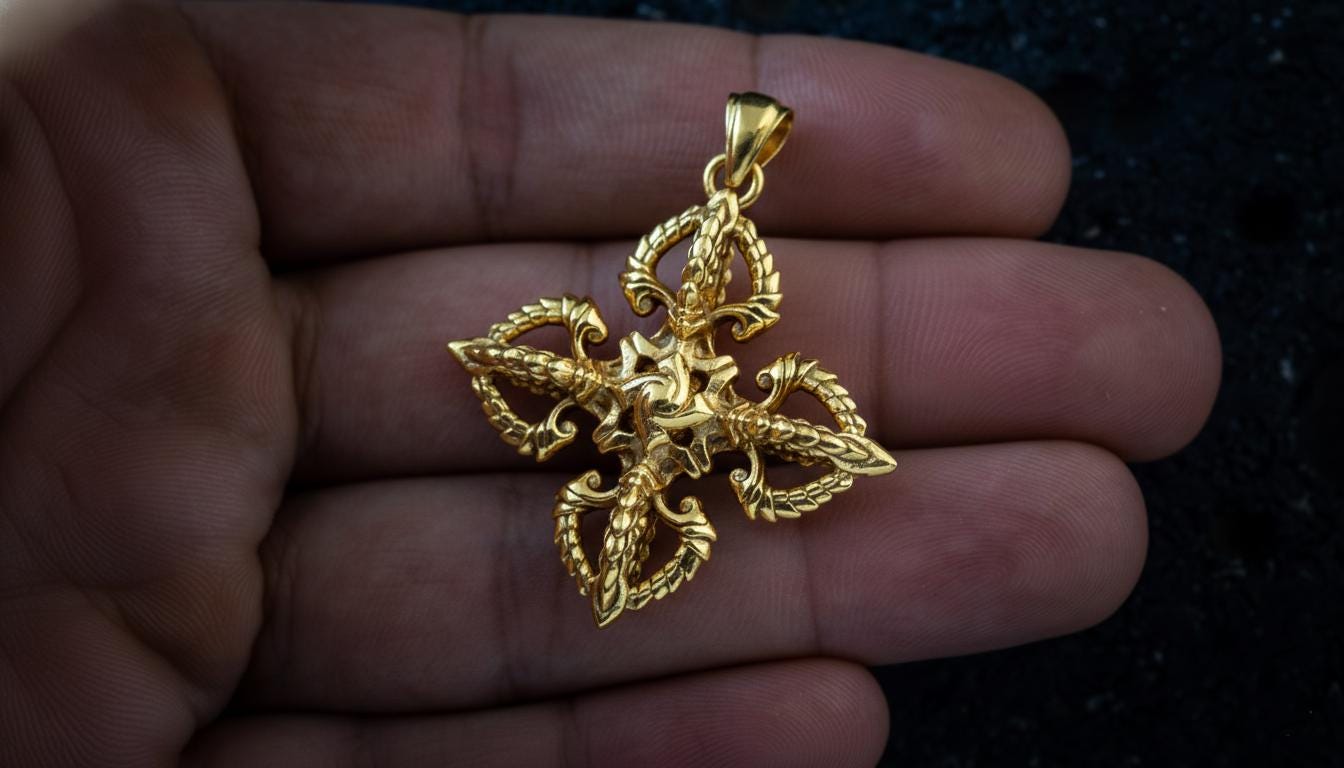 18K Gold Vajra Pendant | Buddhist Necklace | Gold Buddhist Jewelry | Buddhist Art | Golden Dorj