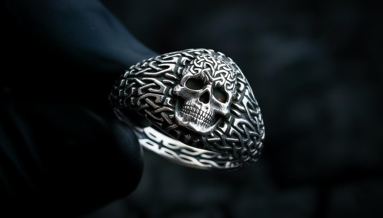 Silver Skull Signet Ring | Celtic Knot Skull Ring | Nordic Jewelry | Unique Skull Ring