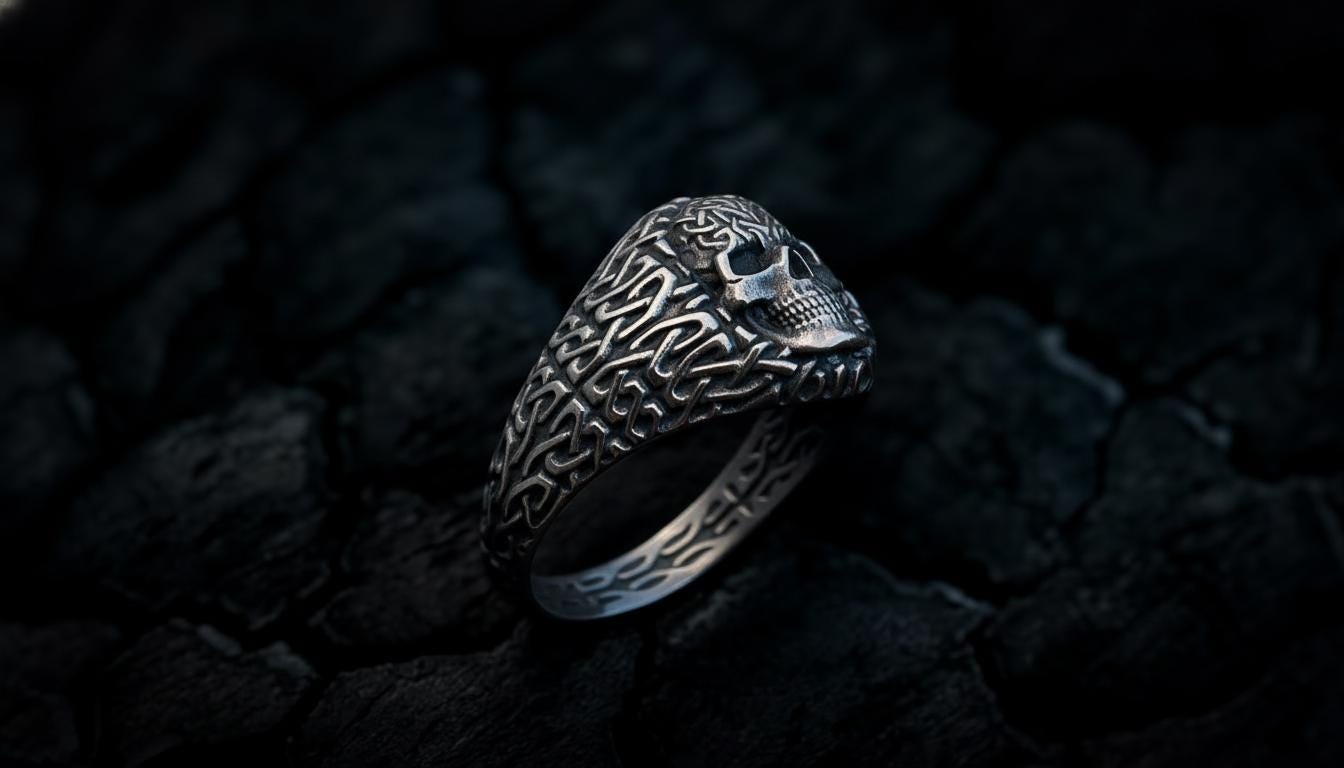 Silver Skull Signet Ring | Celtic Knot Skull Ring | Nordic Jewelry | Unique Skull Ring