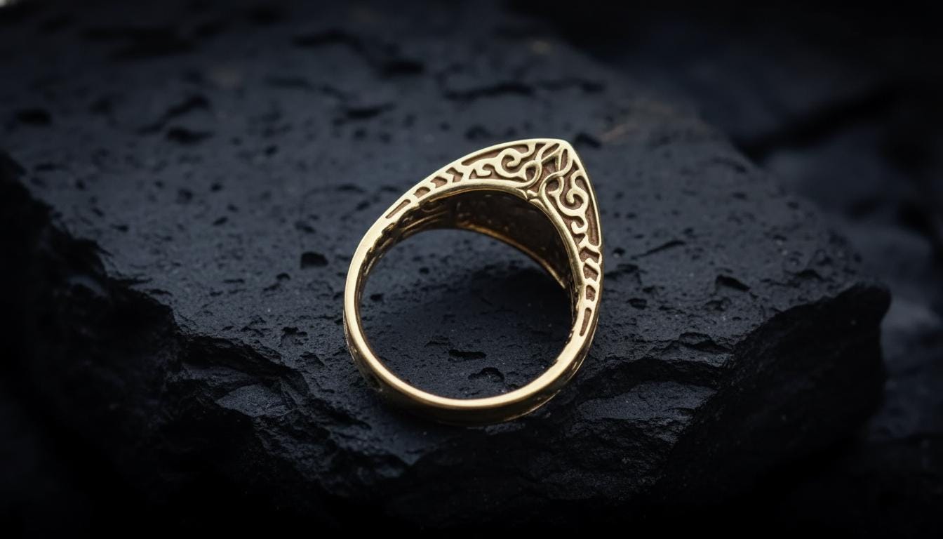 Side view of Viking-inspired gold wedding band