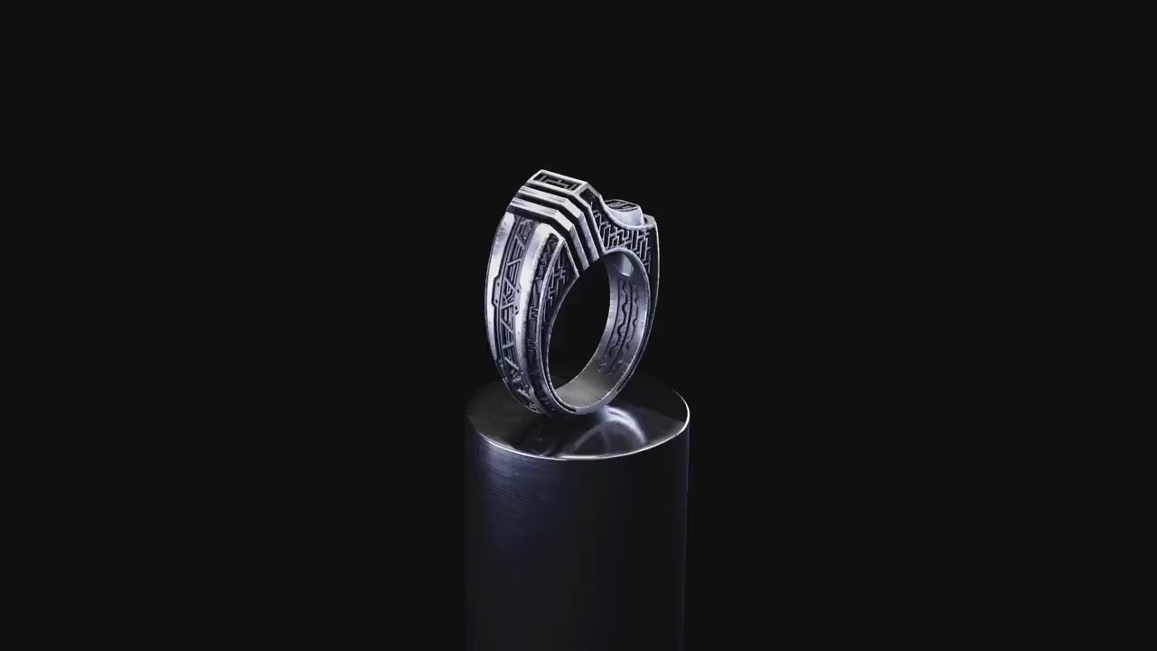 Geometric Ring | Signet Ring Men  | Cyberpunk Clothing  | Futuristic Statement Ring  | Sci-Fi Space Ring  | Steampunk Jewelry