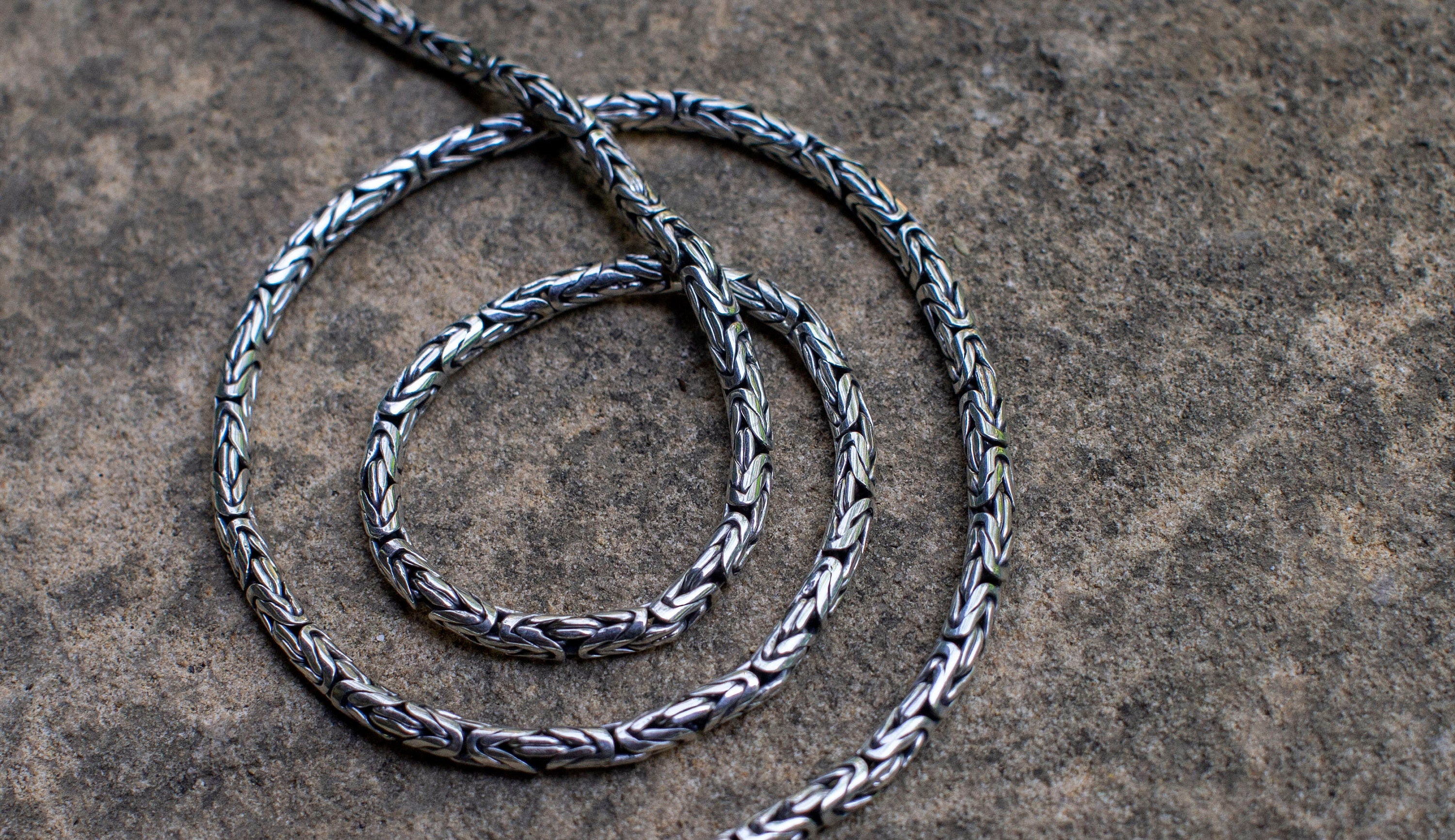 Solid Silver Bali Byzantine Chain