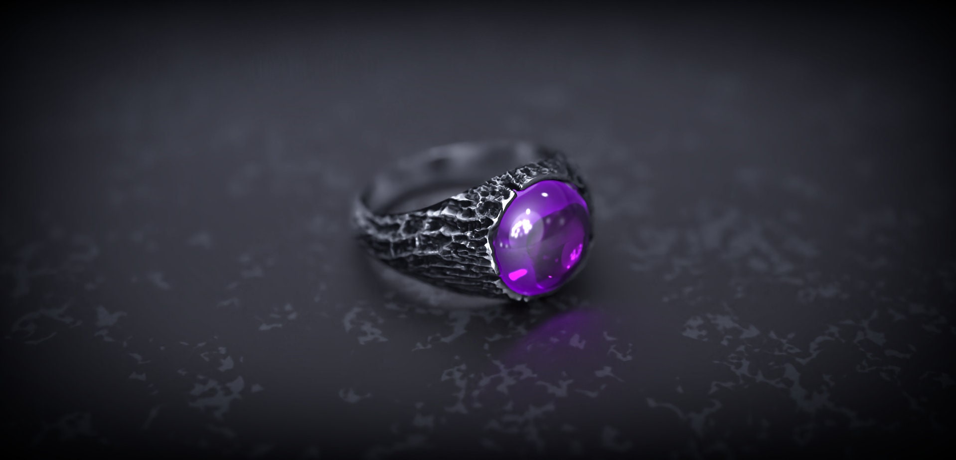 Tree Bark Amethyst Silver Ring