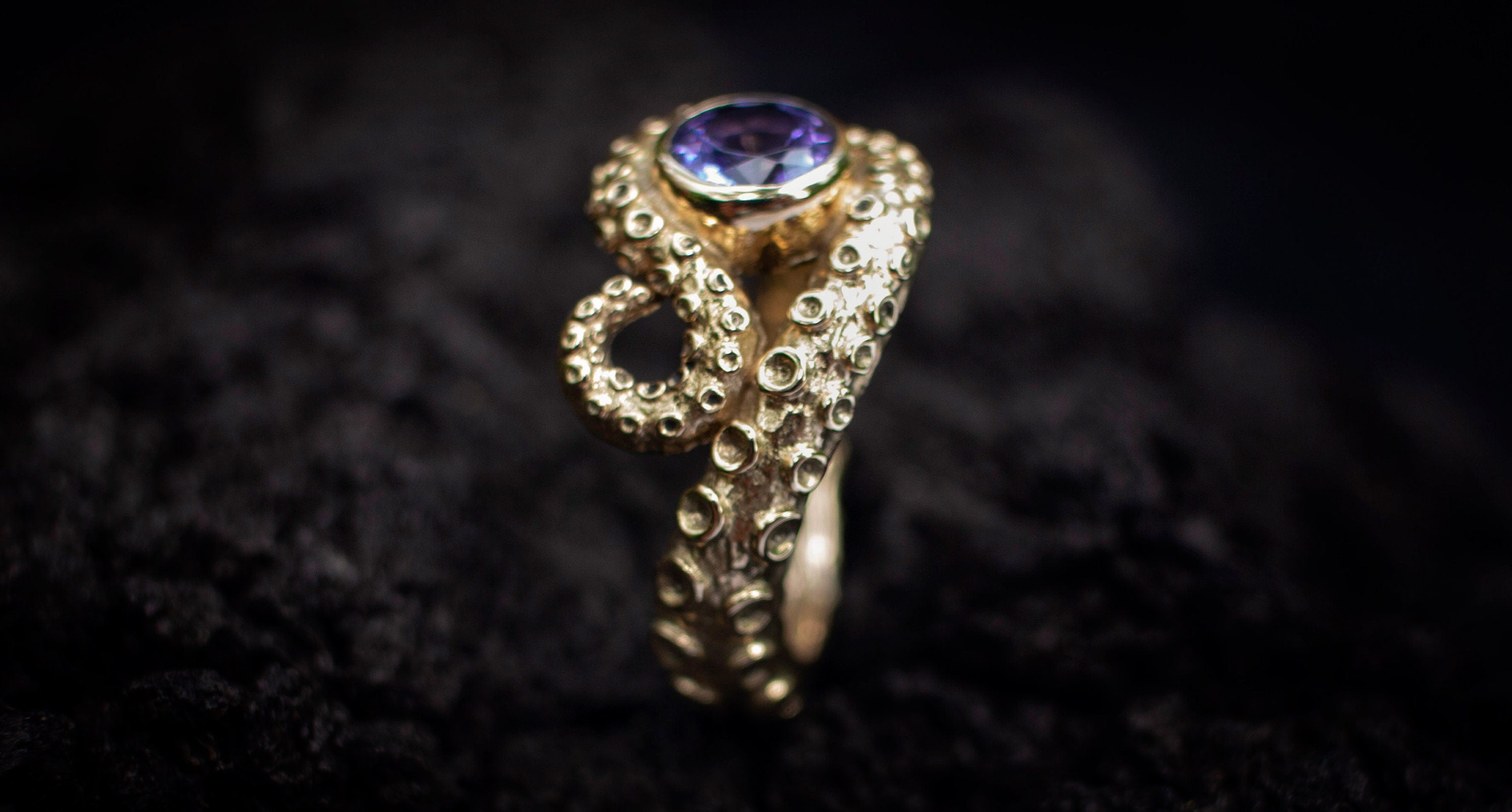 Rainbow Moonstone Gold Octopus Ring