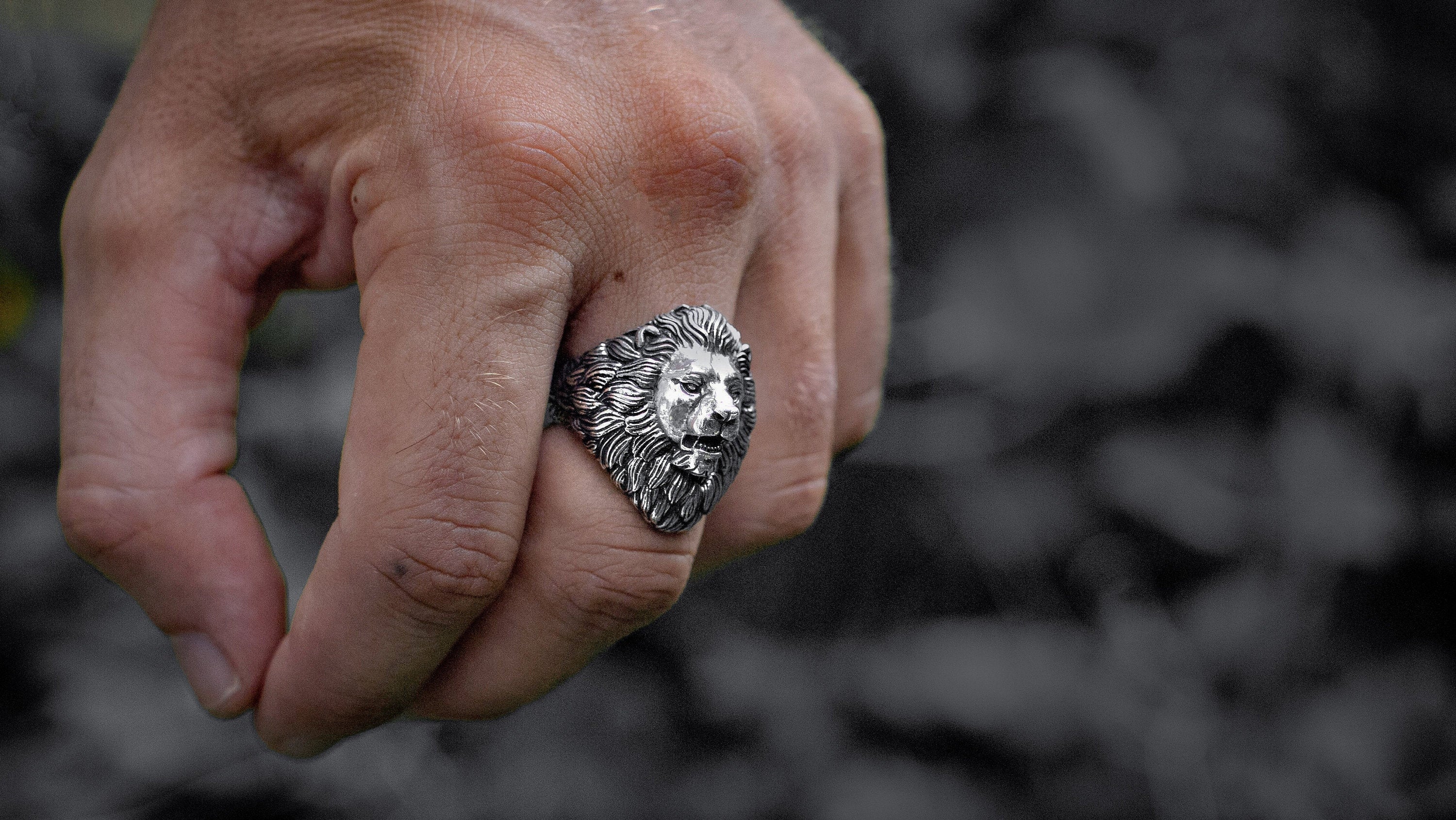 Silver Lion Head ring